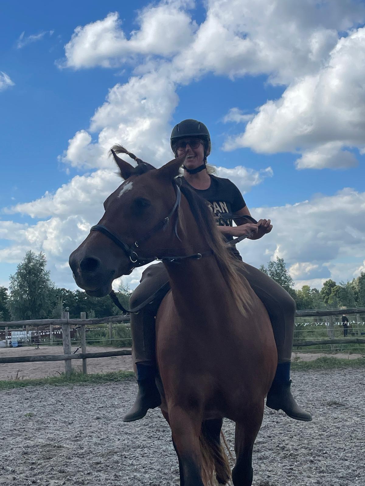 Iris in de wei met haar paard